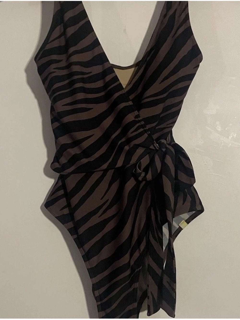 Summersalt Wrap One-Piece Swimsuit in Black and Brown Zebra Print Small